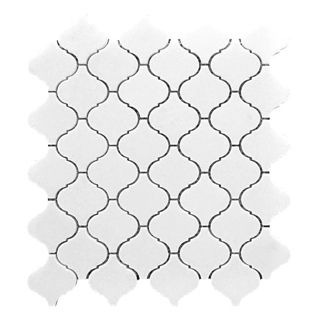 Snow White 10x11 Polished Arabesque Marble Mosaic Tile (5 pack, 3.75 sq ft/case) - Sample