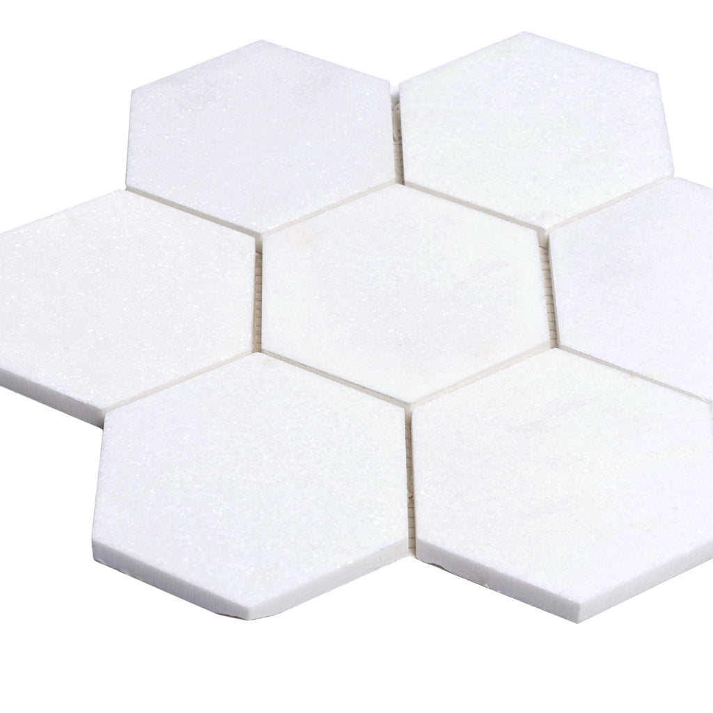Pearl White 10x11 Honed Hexagon Marble Mosaic Tile (5 pack, 3.75 sq ft/case) - Sample