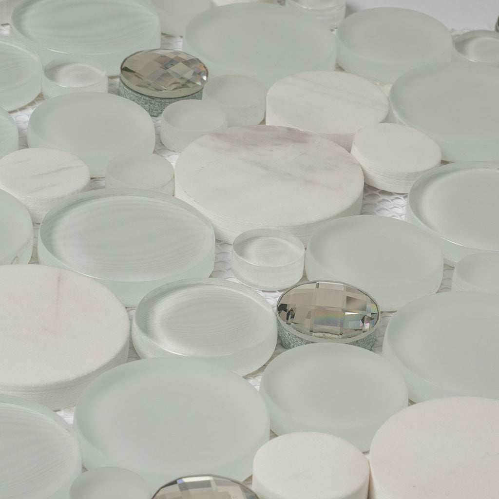 White 12x12 Glossy Matte Bubble Glass Marble Mosaic Tile (5 pack, 4.67 sq ft/case)