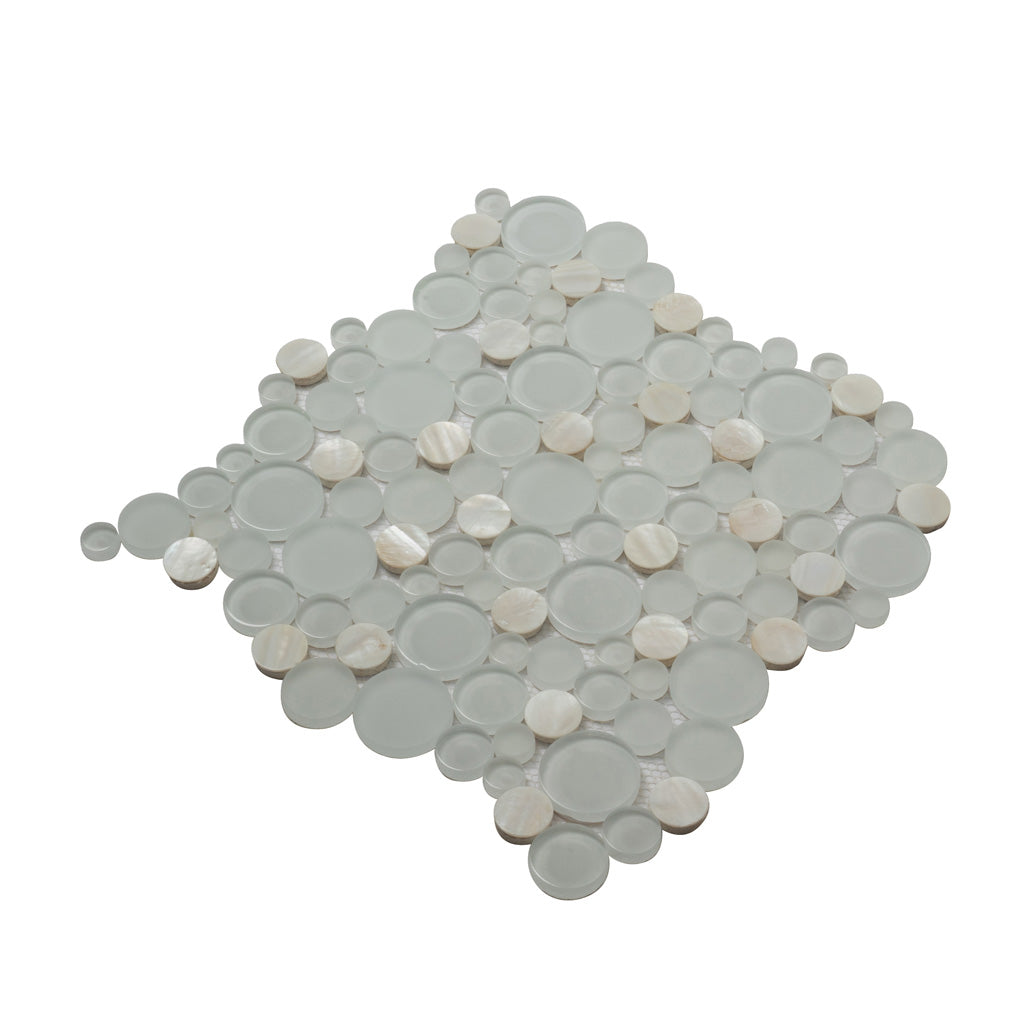 White 12x12 Glossy Matte Bubble Glass Shell Mother of Pearl Mosaic Tile