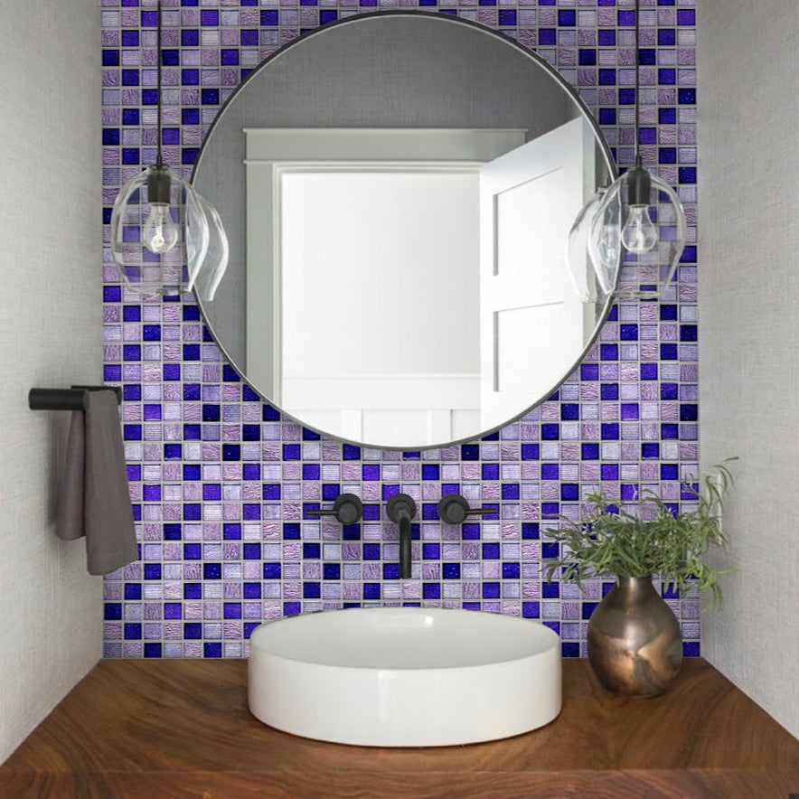 Purple 12x12 Polished Foiled Square Glass Resin Stone Mosaic Tile (5 pack, 4.83 sq ft/case)