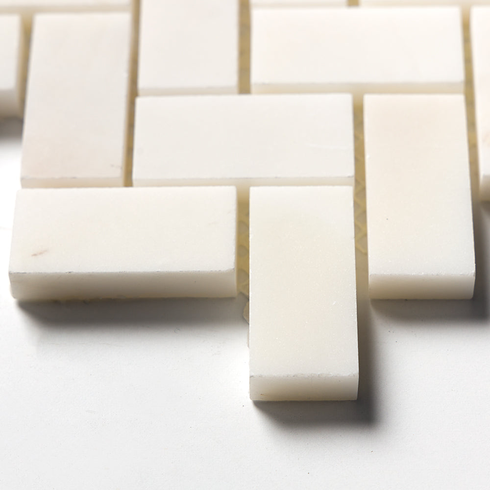 Calacatta Cremo Honed Herringbone 1x2 Marble Mosaic