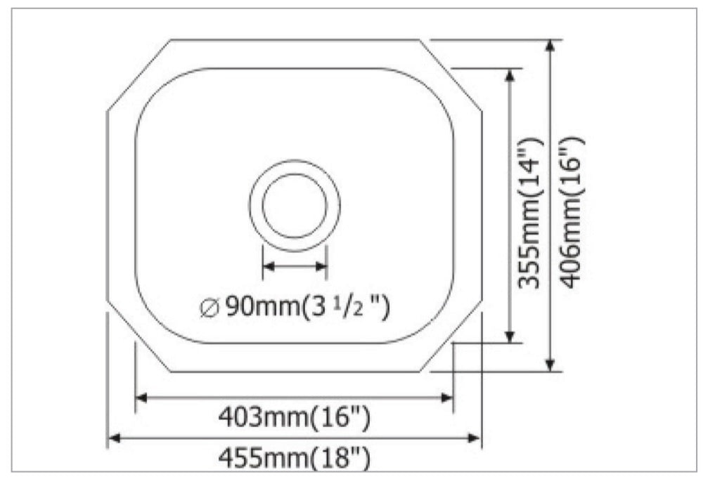 MSI singlebowl stainless steel sink SIN 18 SINBWL 1618 draw