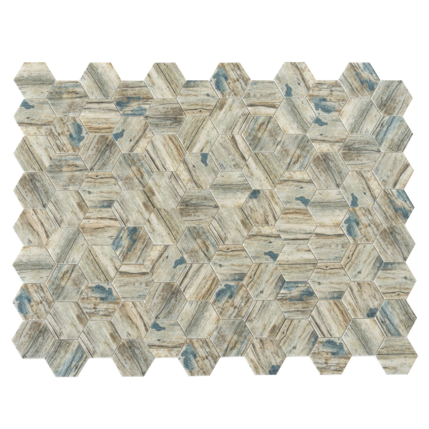 Blue Beige 10x12 Matte Hexagon Recycled Glass Mosaic Tile (10 pack, 8.29 sq ft/case)