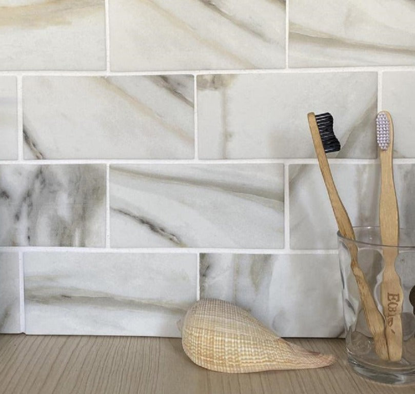 Chiffon White 12x12 Matte Brick Recycled Glass Mosaic Tile (10 pack, 9.18 sq ft/case) - Sample