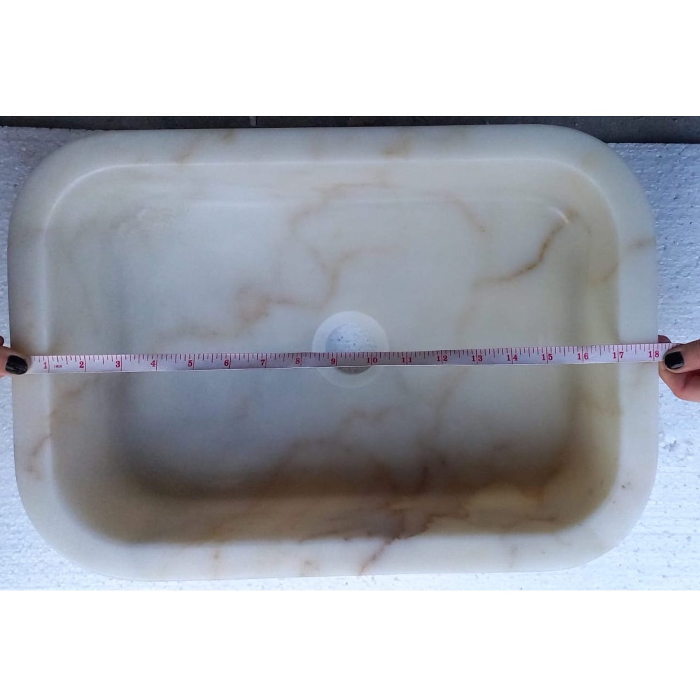 European Sugar Marble Rectangular Farmhouse Sink Semi-Polished (W)12.5" (L)18" (H)5"