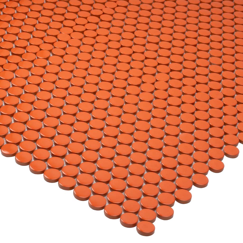 Orange 12x12 Glossy Penny Round Porcelain Mosaic Tile (10 pack, 9.87 sq ft/case)