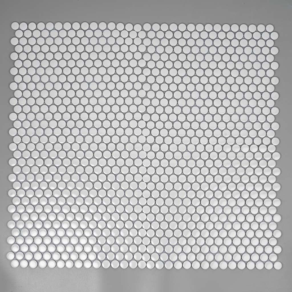 Cotton White 12x12 Glossy Penny Round Porcelain Mosaic Tile (10 pack, 9.87 sq ft/case) - Sample