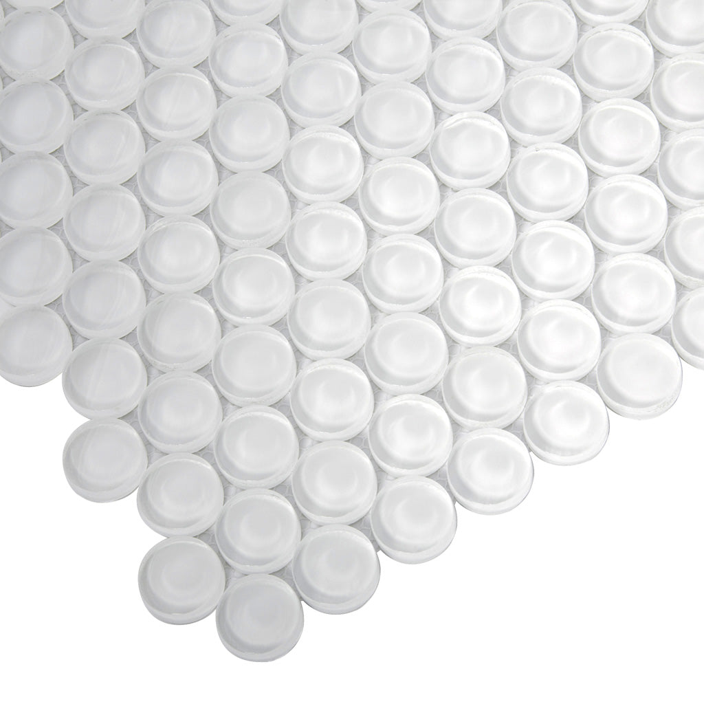White 12x12 Glossy Penny Round Glass Mosaic Tile (5 pack, 5 sq ft/case)