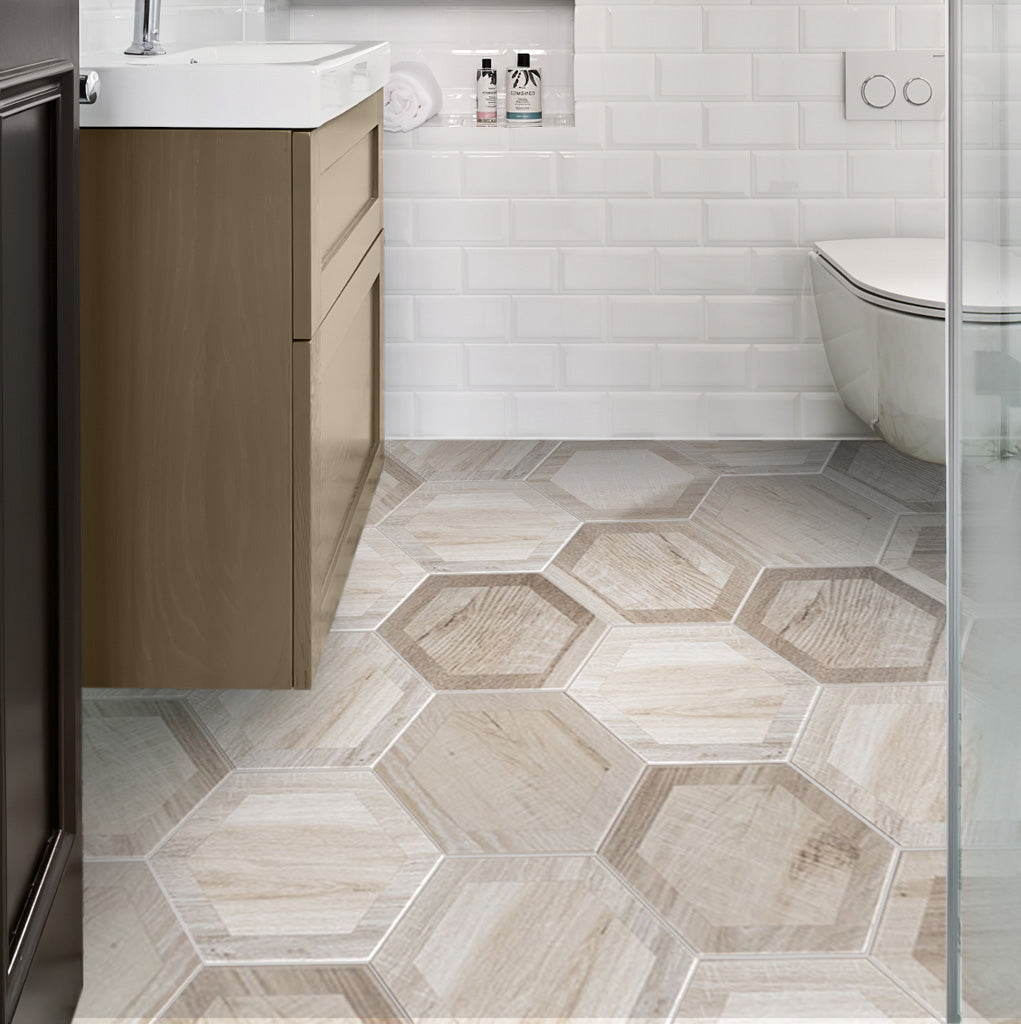 Beige 10x10 Matte Hexagon Porcelain Tile (20 pack, 10.43 sq ft/case) - Sample