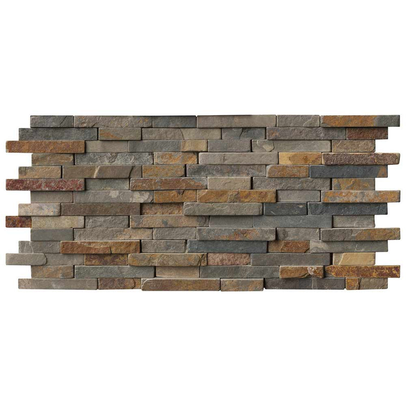 Rustique interlocking 8X18 slate mesh mounted mosaic wall tile SMOT RUSTIQUE 3DIL product shot multiple tiles close up view