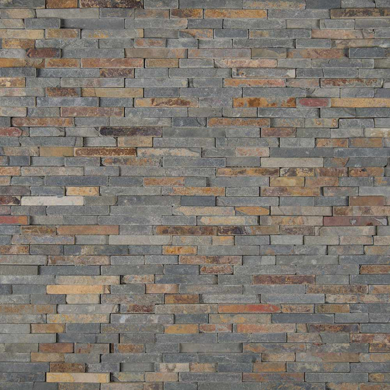 Rustique interlocking 8X18 slate mesh mounted mosaic wall tile SMOT RUSTIQUE 3DIL product shot multiple tiles top view