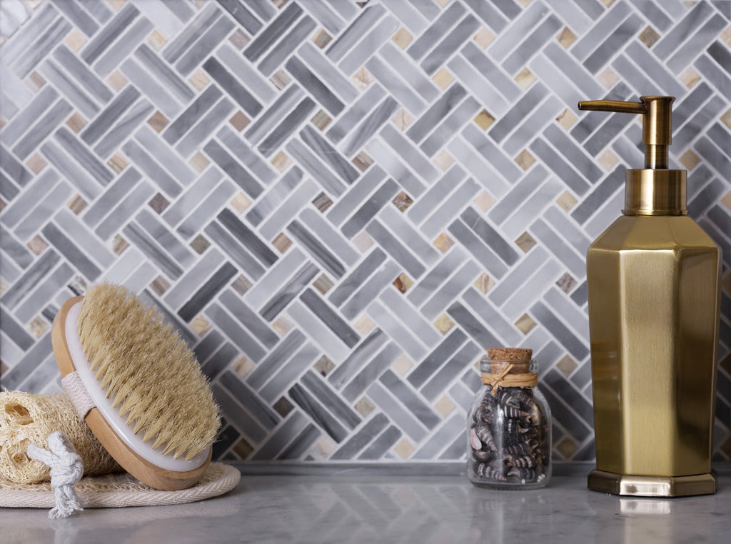 Gray 11x11 Polished Basketweave Bardiglio Nuvolato Marble Mosaic Tile (5 pack, 4.47 sq ft/case)