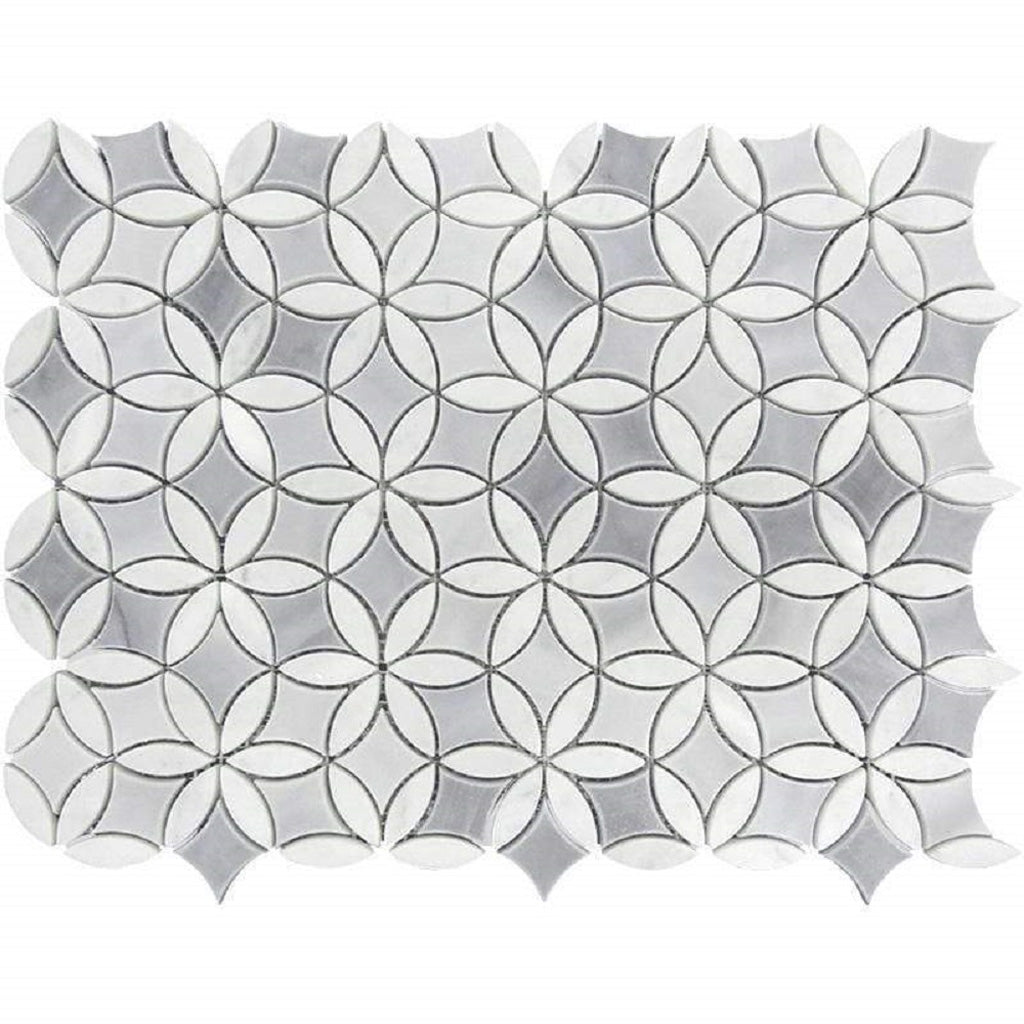 Gray White 12x15 Polished Floral Marble Mosaic Tile (5 pack, 6.18 sq ft/case)