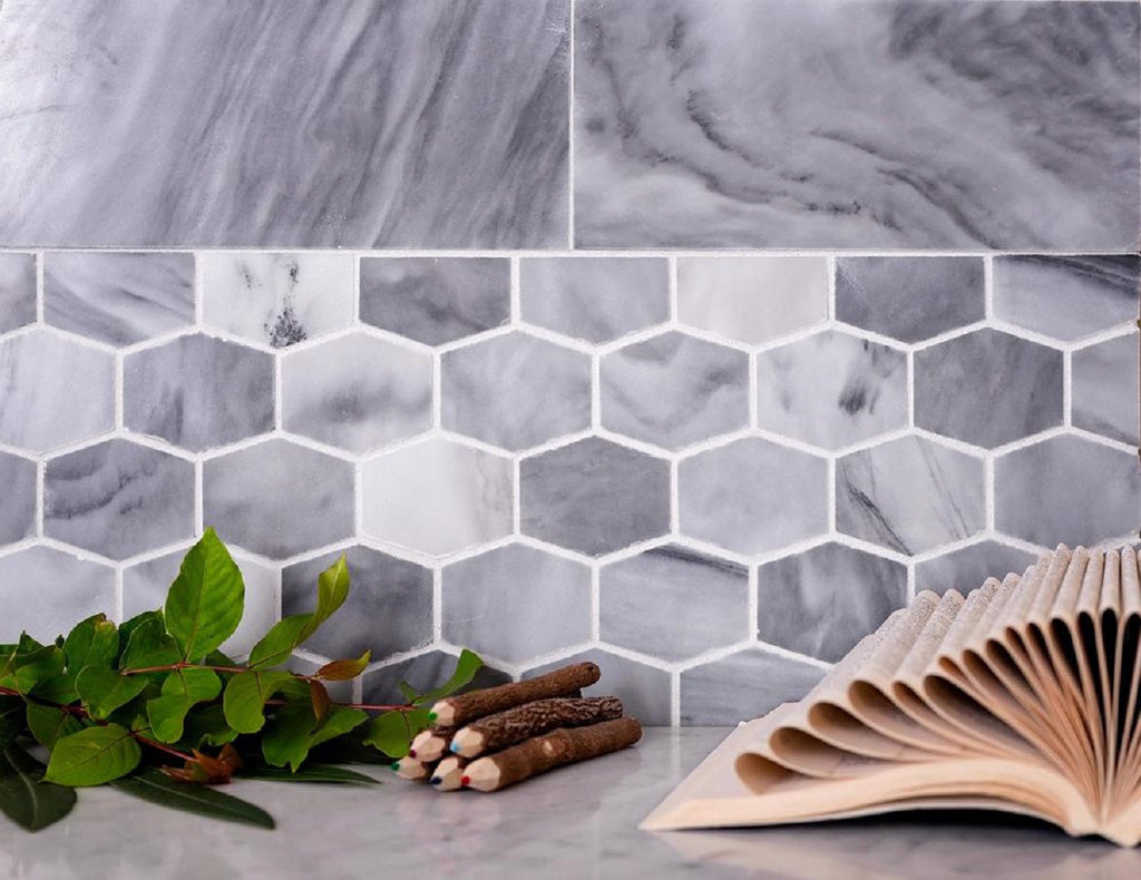 Gray 12x12 Polished Hexagon Bardiglio Nuvolato Marble Mosaic Tile (5 pack, 4.875 sq ft/case)