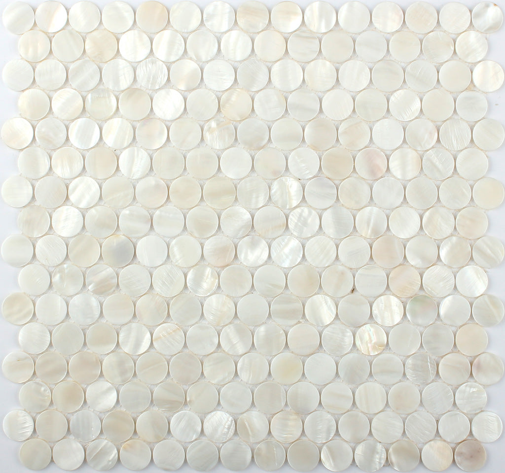 Shell White 12x12 Polished Penny Round Shell Mother of Pearl Mosaic Tile (20 pack, 18.69 sq ft/case)