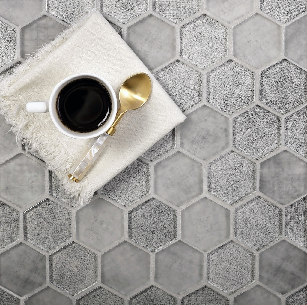 Gray 12x12 Glossy Hexagon Glass Mosaic Tile (5 pack, 4.83 sq ft/case)
