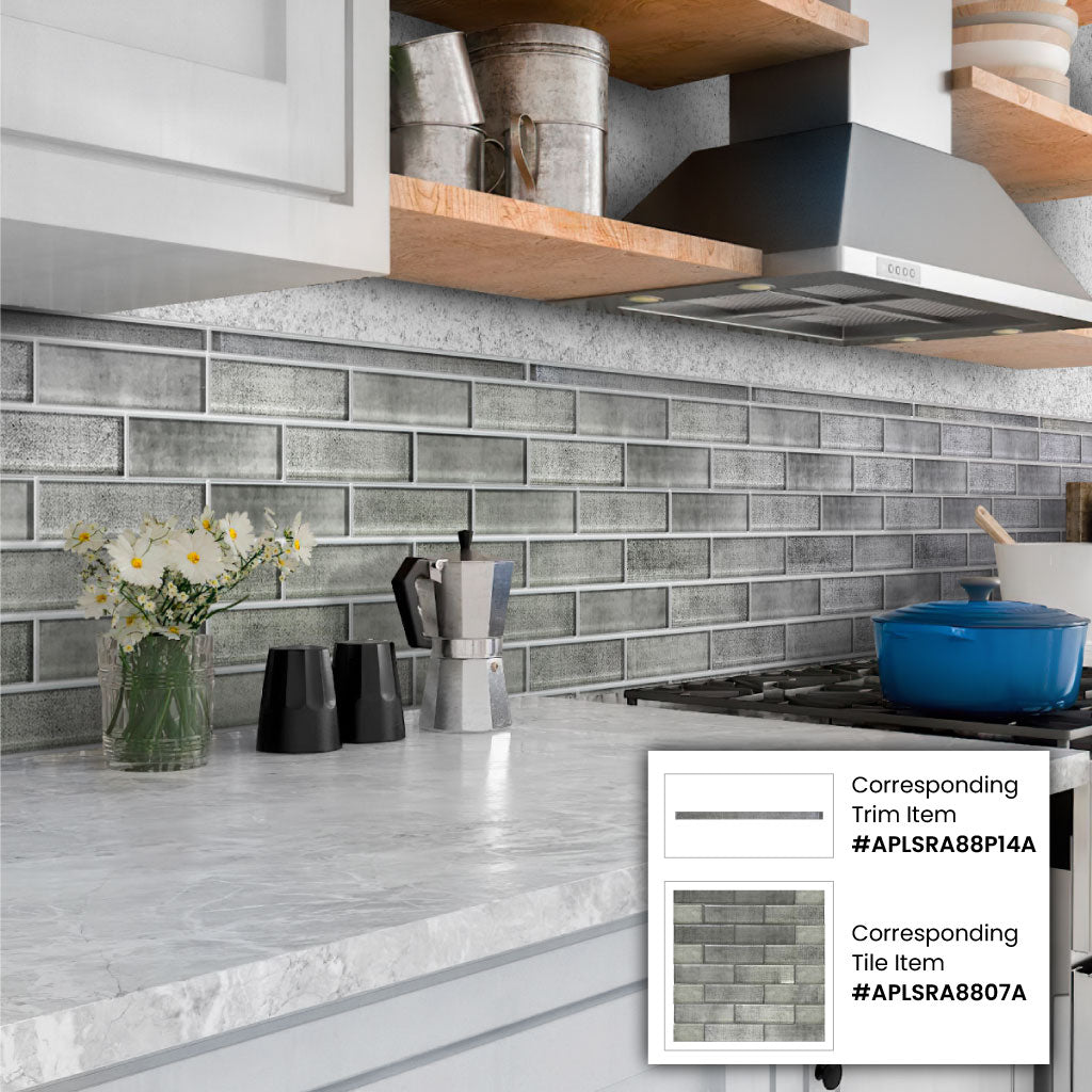 Mink Gray 0.5x12 Glossy Glass Pencil Tile Trim (10 pack, 0.5 sq ft/case)