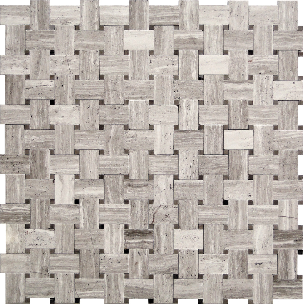 Athens, Wooden Grey 12x12 Polished Basketweave Marble Mosaic Tile (5 pack, 4.83 sq ft/case)