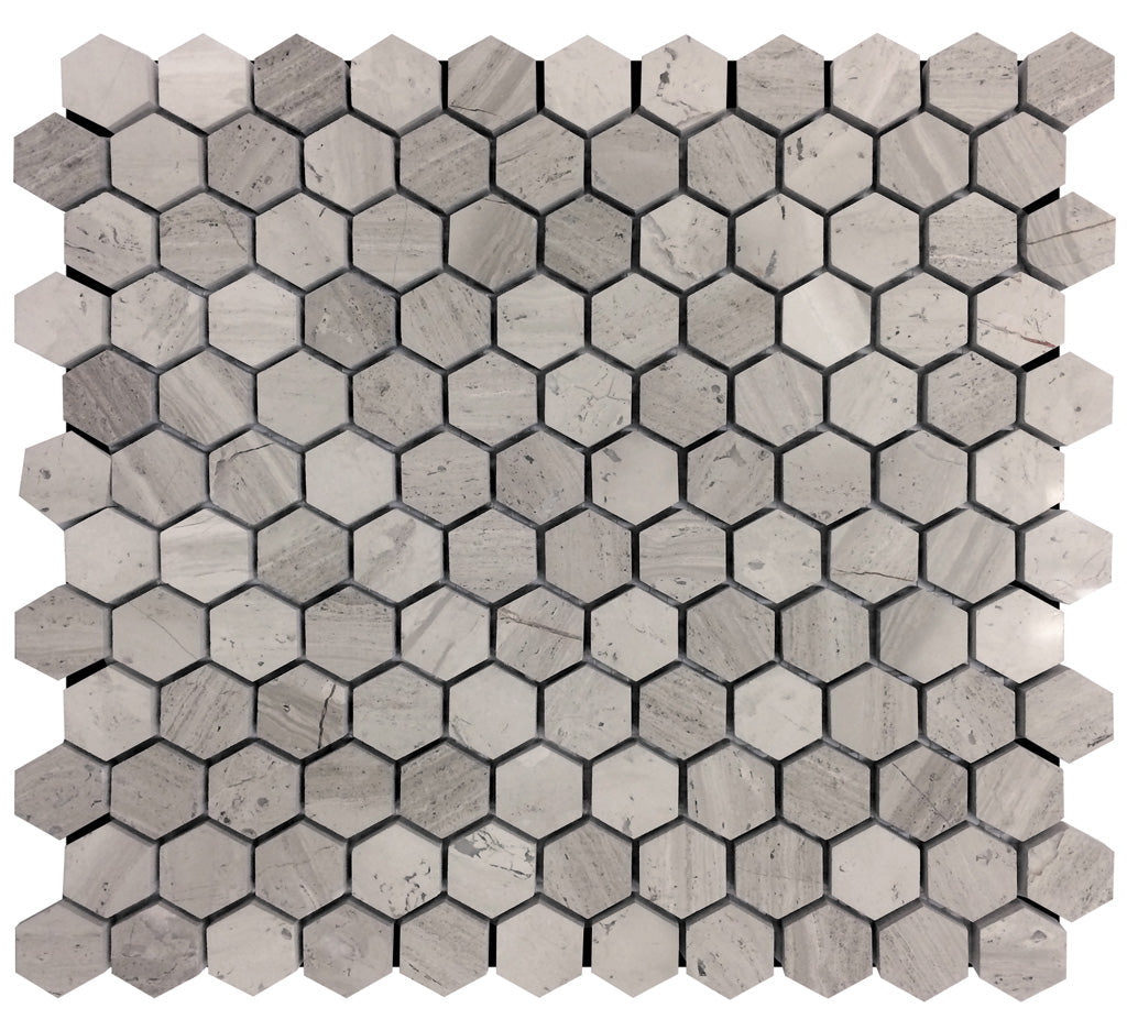 Wooden Grey 11x12 Polished Hexagon Marble Mosaic Tile (5 pack, 4.55 sq ft/case)