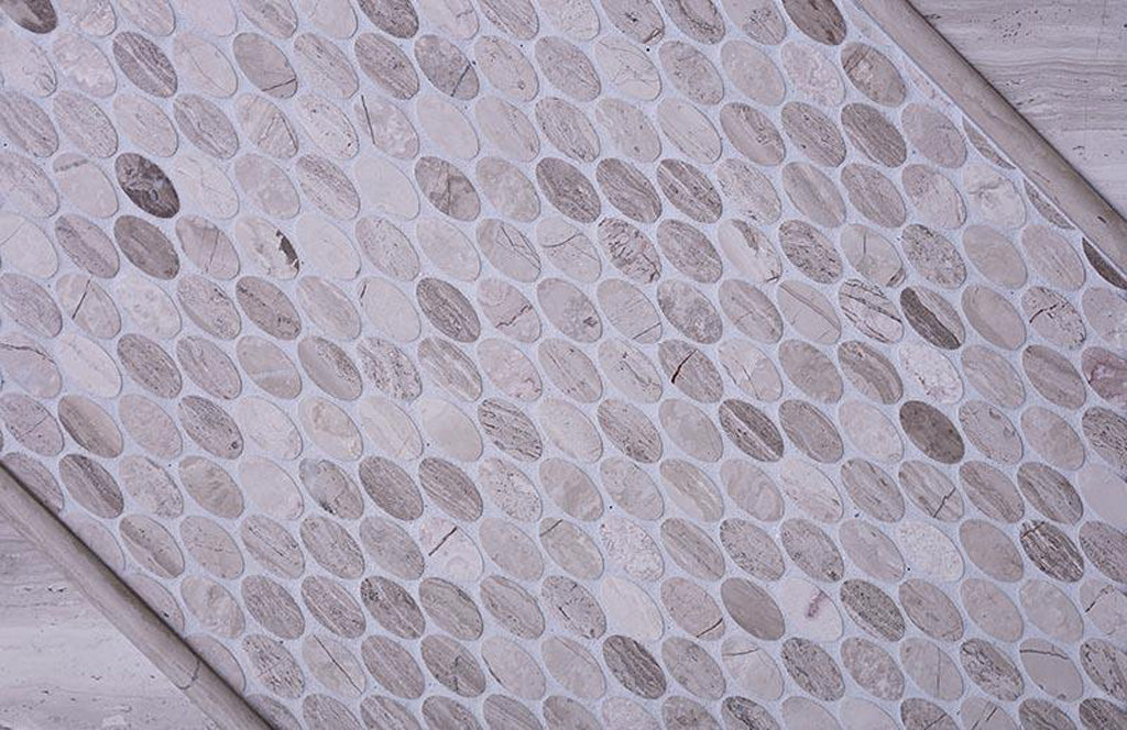 Wooden Beige 11x12 Polished Oval Marble Mosaic Tile (5 pack, 4.51 sq ft/case)