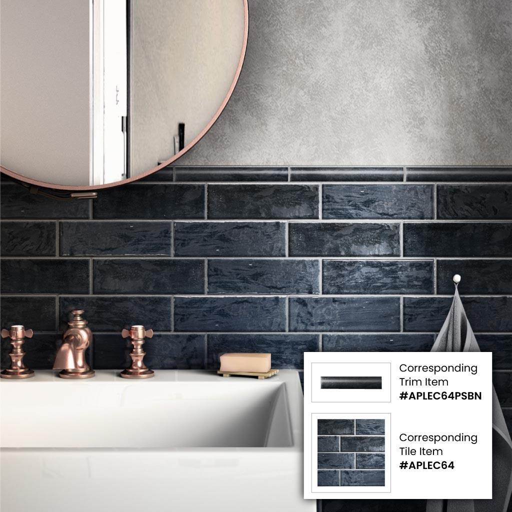 Blue 1x8 Glossy Ceramic Bullnose Tile Trim (10 pack, 0.556 sq ft/case) - Sample
