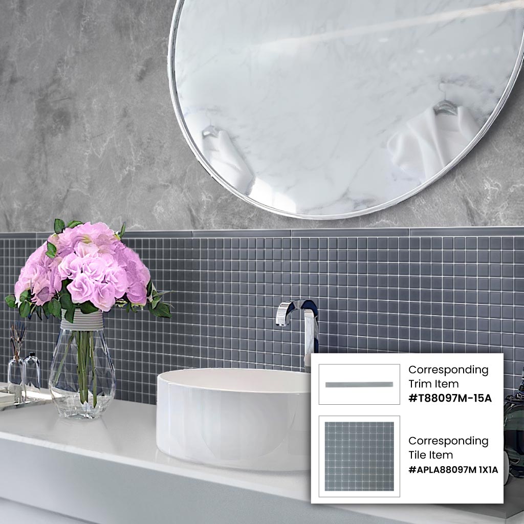 Dark Gray 0.5x12 Matte Glass Pencil Tile Trim (10 pack, 0.5 sq ft/case)