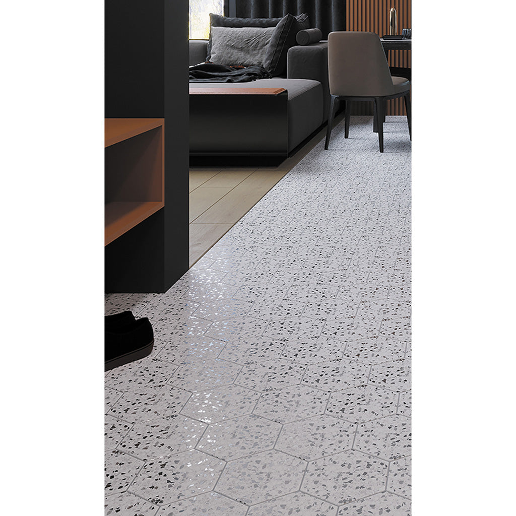White Black 8x9 Matte Hexagon Porcelain Tile (25 pack, 9.93 sq ft/case)