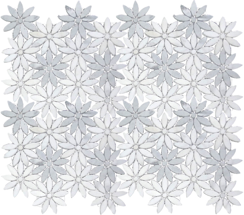 Eastern White Bardiglio 10x11 Polished Floral Marble Mosaic Tile (5 pack, 3.85 sq ft/case)