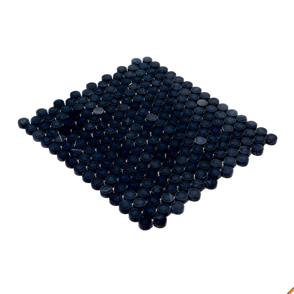 Eastern Black 11x12 Tumbled Penny Round Marble Mosaic Tile (5 pack, 4.83 sq ft/case)