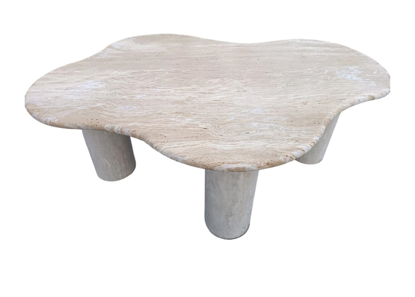 Troia Light Travertine Special Designer Coffee Table Round Shape Legs (W)35" (L)50" (H)18"