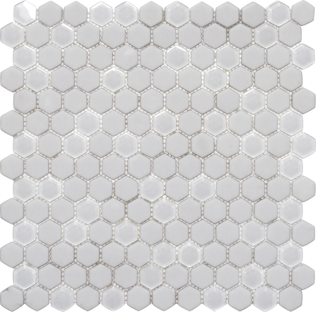 Cotton White 12x12 Matte Glossy Hexagon Recycled Glass Mosaic Tile (5 pack, 4.92 sq ft/case)