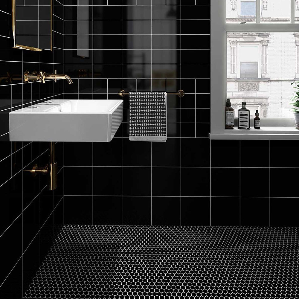 Noir Matte Hexagon Ceramic Mosaic