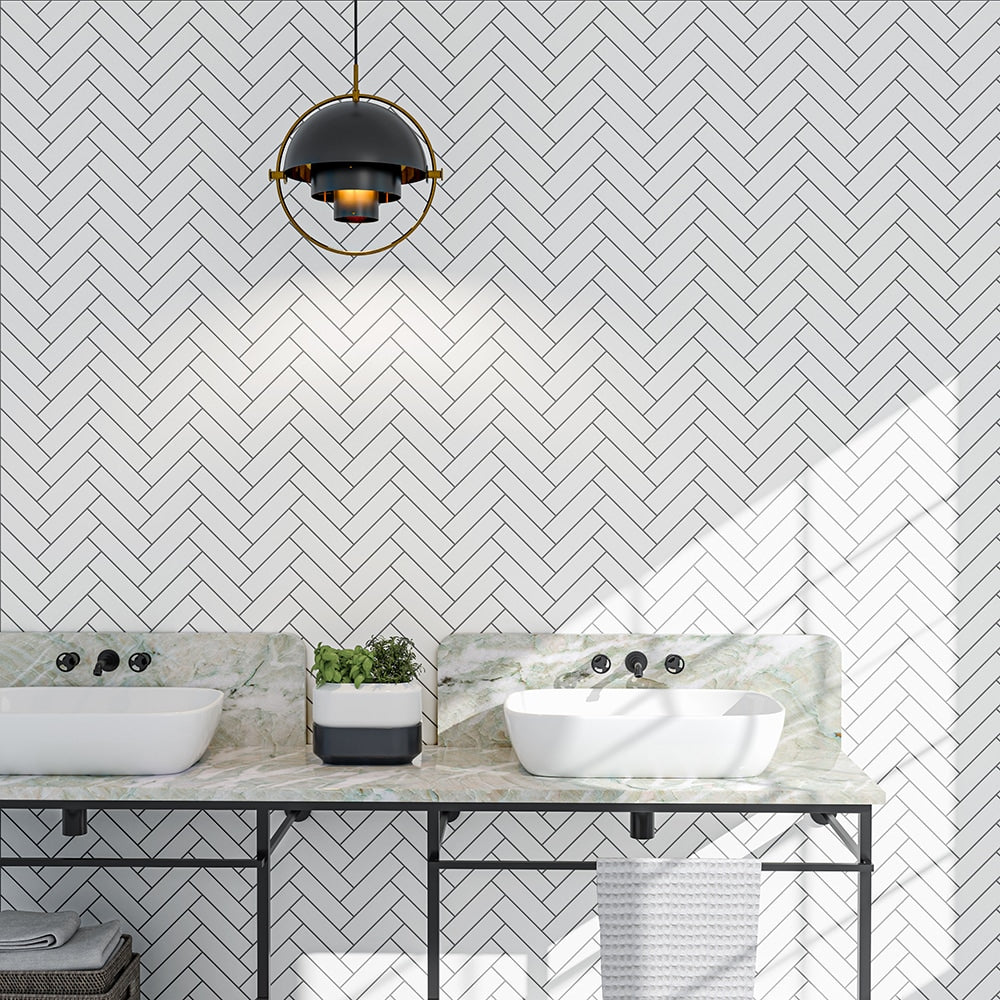 Blanc Matte Herringbone Ceramic Mosaic