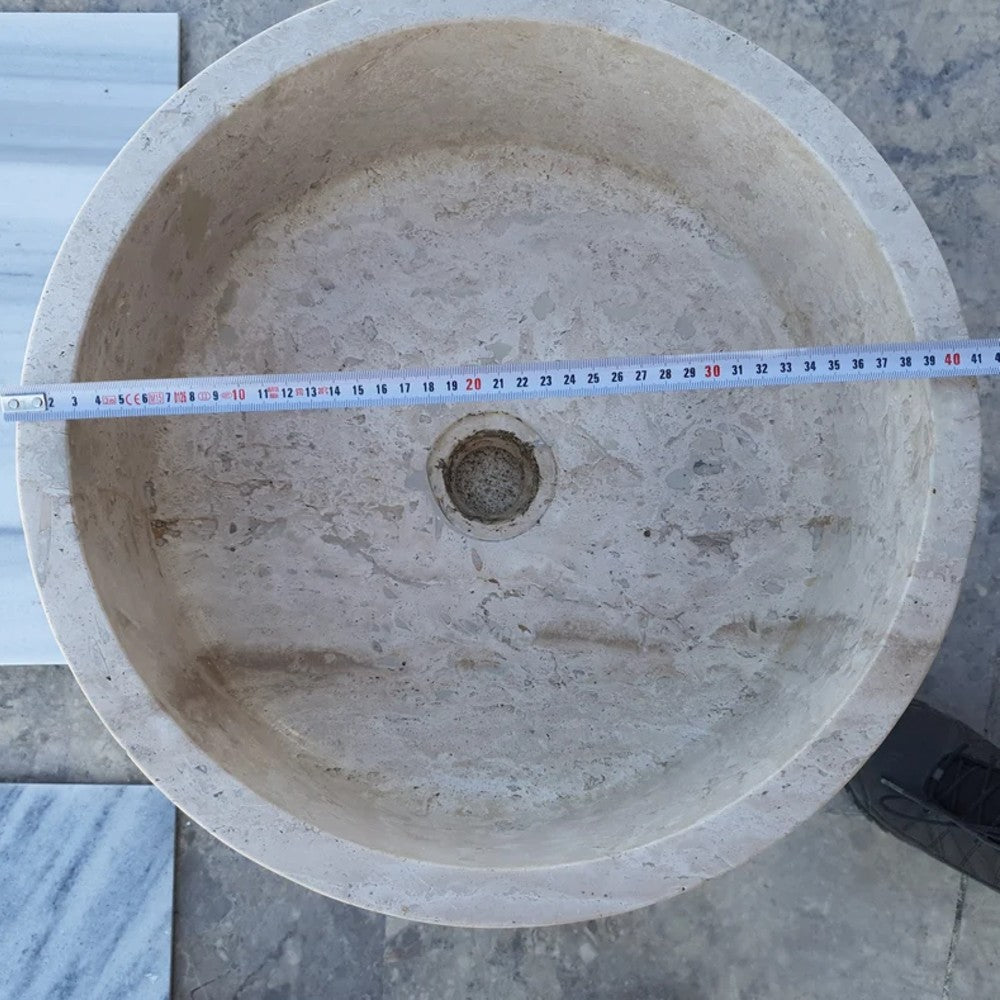 Natural Stone Beige Travertine Vessel Sink Honed (D)16" (H)6"