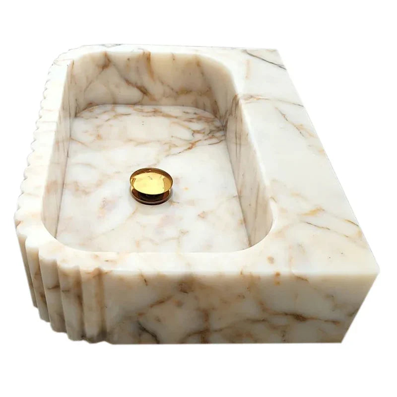 Calacatta Gold Marble Wall-mount Bathroom Vanity Sink Fluted (W)16" (L)20" (H)6" side view