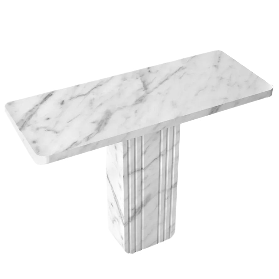 Carrara White Marble Designer Console Polished (W)15" (L)40" (H)32" corner view