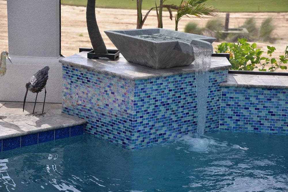 Bluestone Marble Natural Stone Pool Square Cascade Water Bowl