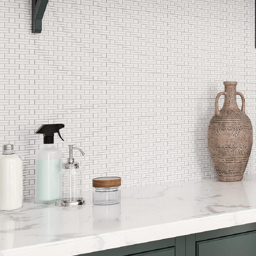Eastern White 12x12 Polished Brick Marble Mosaic Tile (5 pack, 4.875 sq ft/case)
