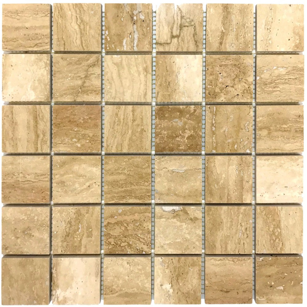 Patara 12" x 12" Honed Travertine Mesh-Mounted Mosaic Tile Product shot on white background SKU-HS2x2MOSHF