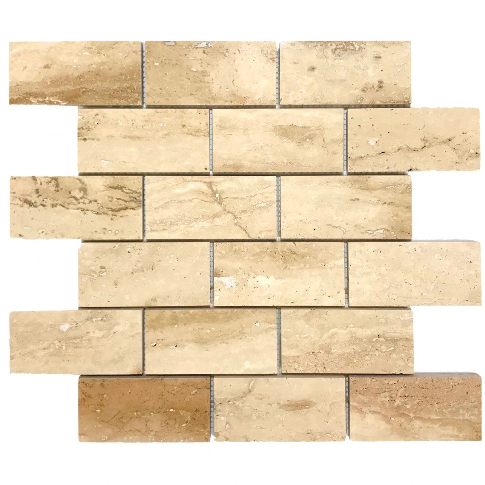 Patara 12" x 12" Honed Travertine Mesh-Mounted Mosaic Tile Product shot on white background SKU-HS2x4MOSHF