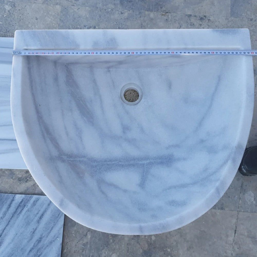 Carrara White marble Half Round Sink Polished size (W)24" (L)20" (H)6" SKU-TMS10 product shot length measure