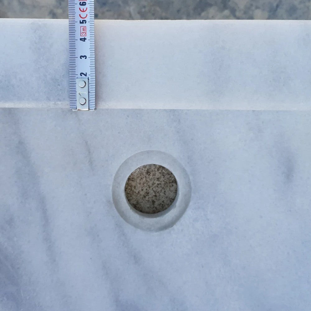 Carrara White marble Half Round Sink Polished size (W)24" (L)20" (H)6" SKU-TMS10 back thickness measure