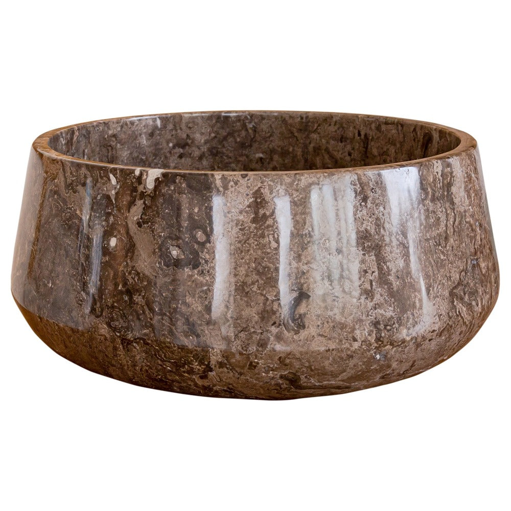 Narcist brown marble natural stone vessel sink surface high gloss polished size (D)16" (H)6.5" SKU 202113 side view product shot