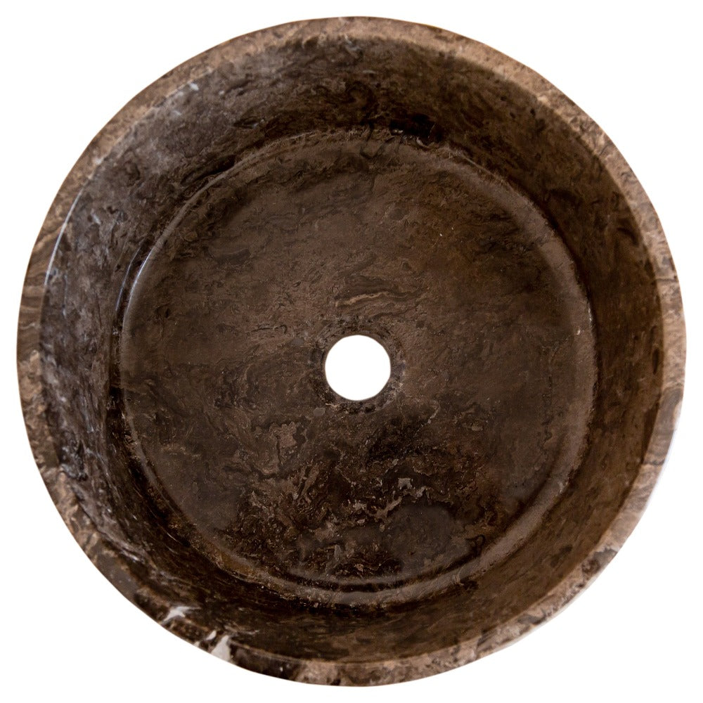 Narcist brown marble natural stone vessel sink surface high gloss polished size (D)16" (H)6.5" SKU 202113 top view product shot