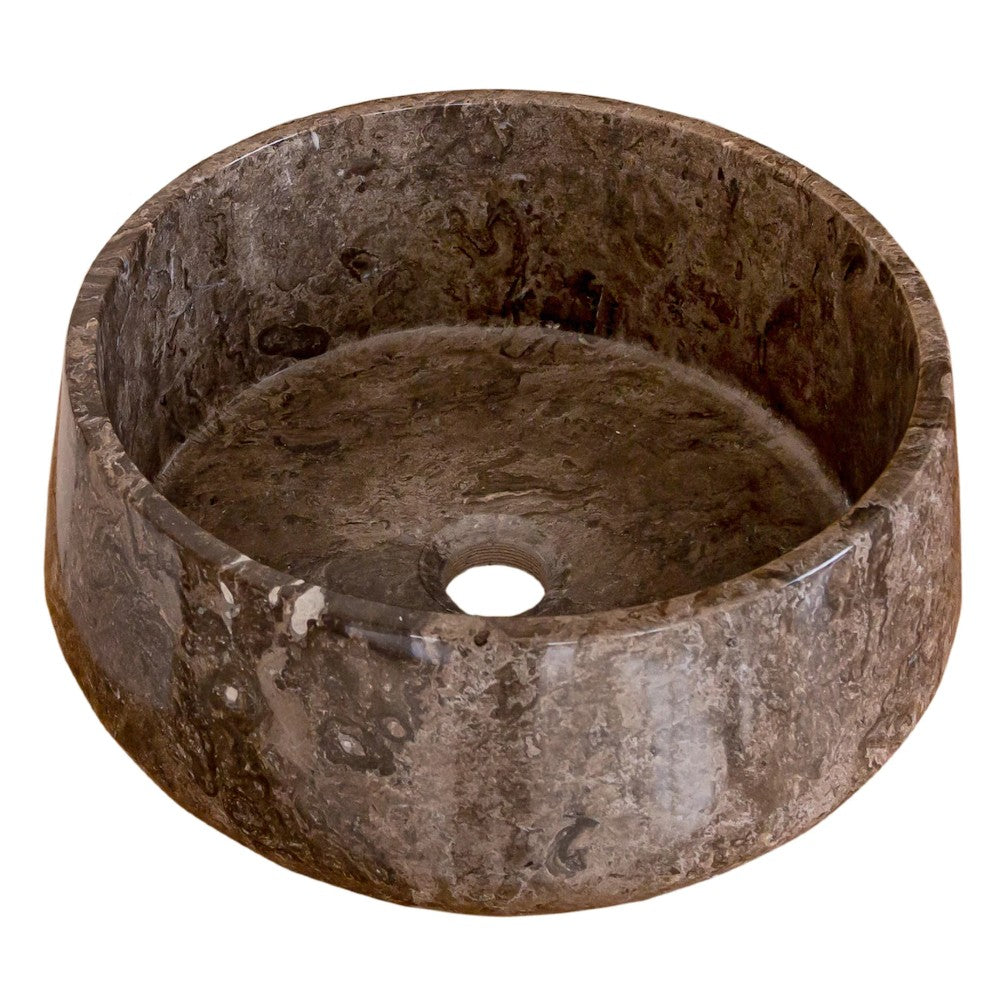 Narcist brown marble natural stone vessel sink surface high gloss polished size (D)16" (H)6.5" SKU 202113 side view product shot