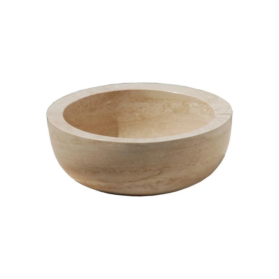 Natural Stone Light Travertine Round Vessel Sink (D)14" (H)7" SKU-20020007 on white background