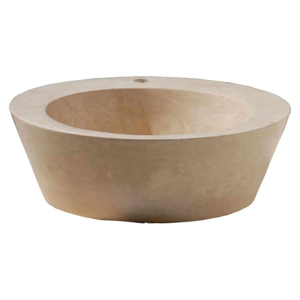 Natural Stone Light Travertine Vessel Sink SKU-20020009 on white background