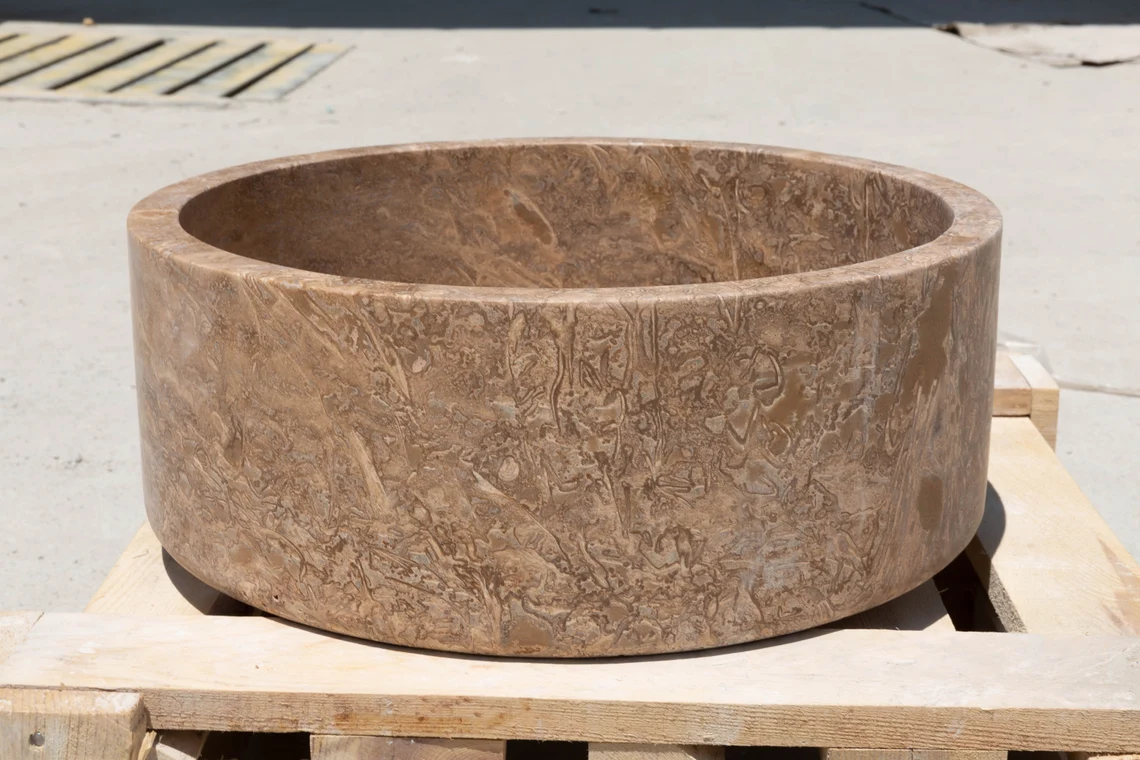 Natural Stone Noce Brown Travertine Vessel Sink (D)16" (H)6"