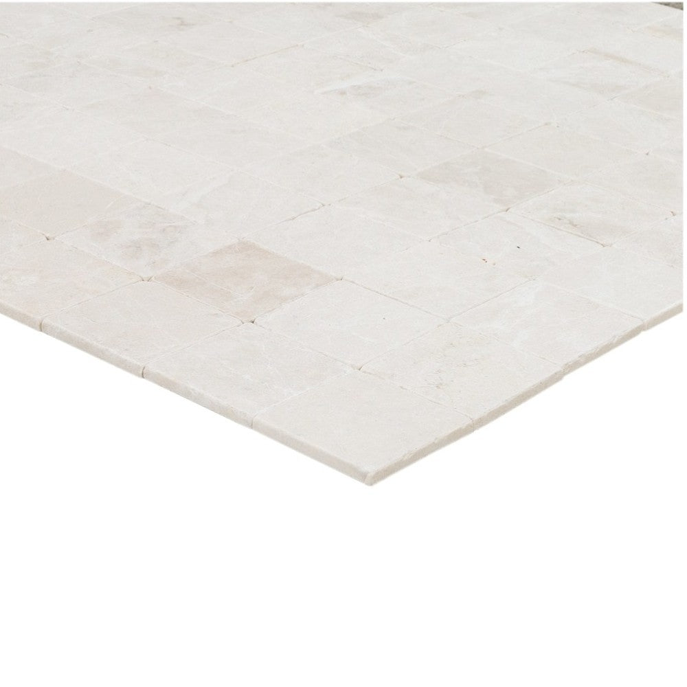 botticino cream super light marble tiles tumbled 2x2 SKU-20012412 product shot close up thickness view